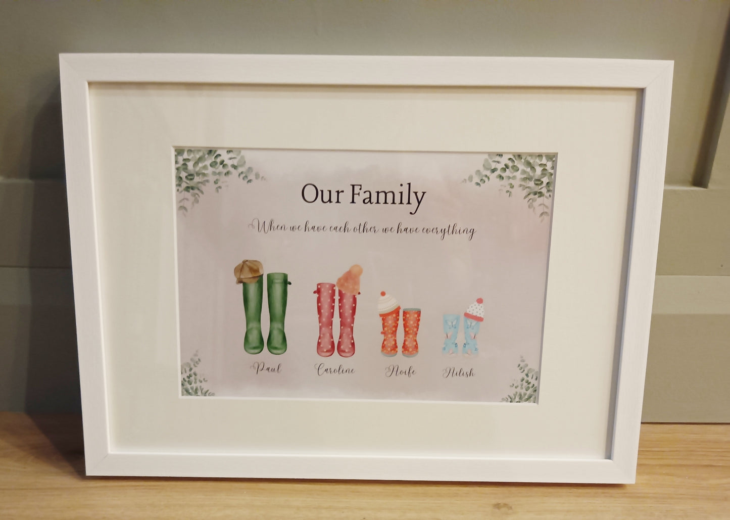 Family welly framed print