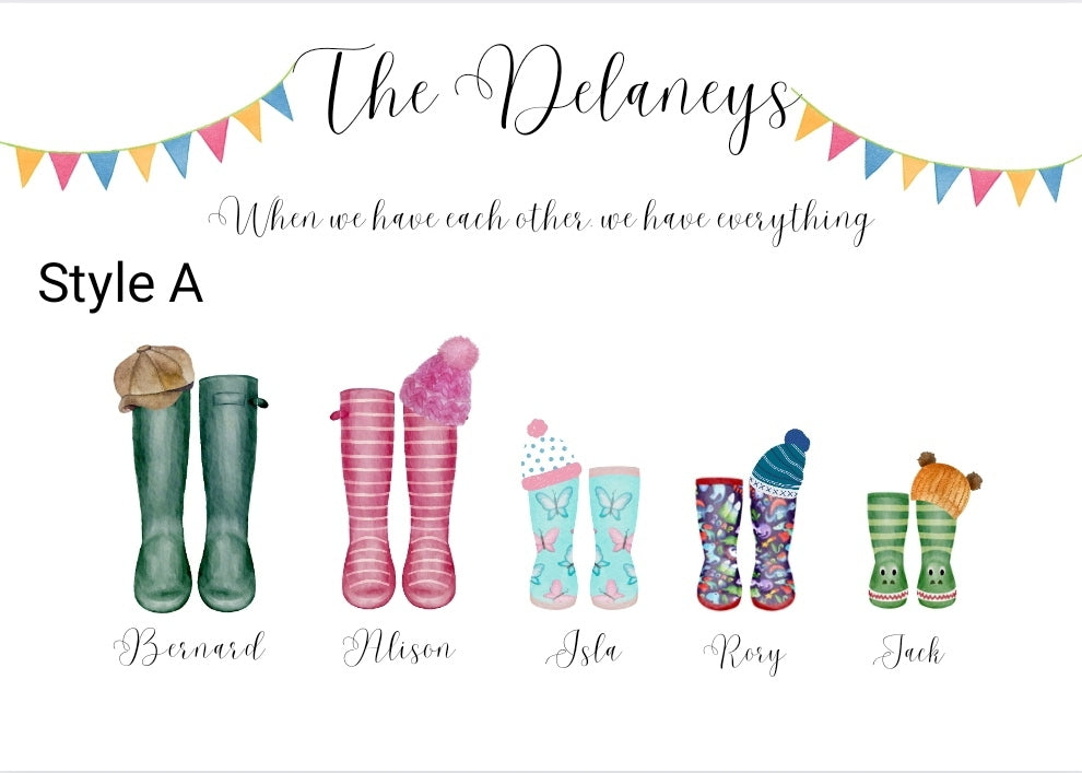 Family welly framed print