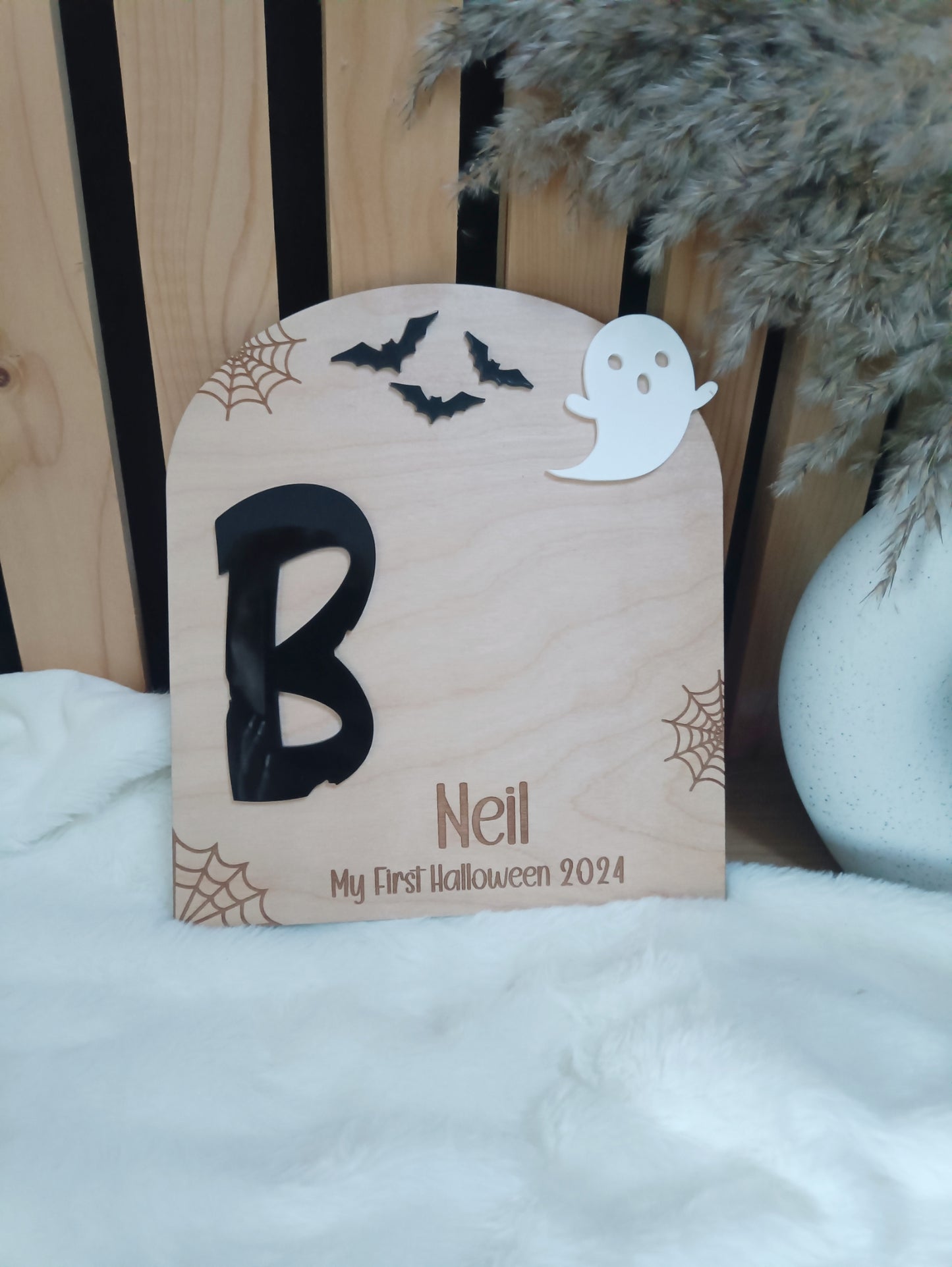 My First Halloween footprint plaque