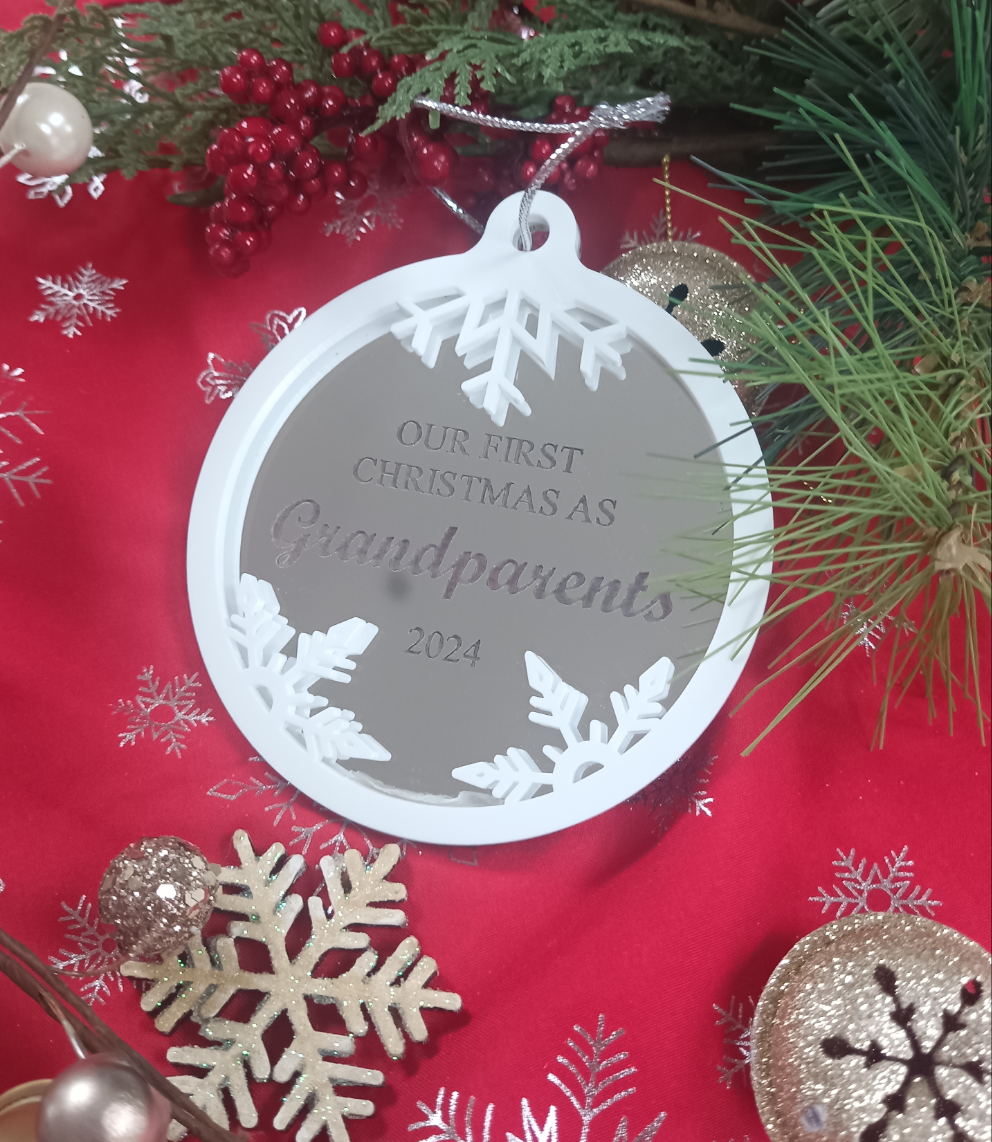 Engraved Snowflake Acrylic Custom Wording Bauble
