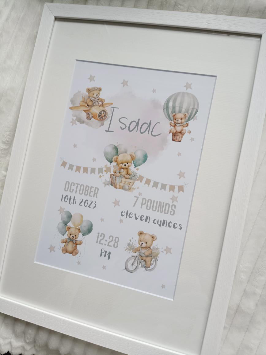 Baby birth details frame, Teddy