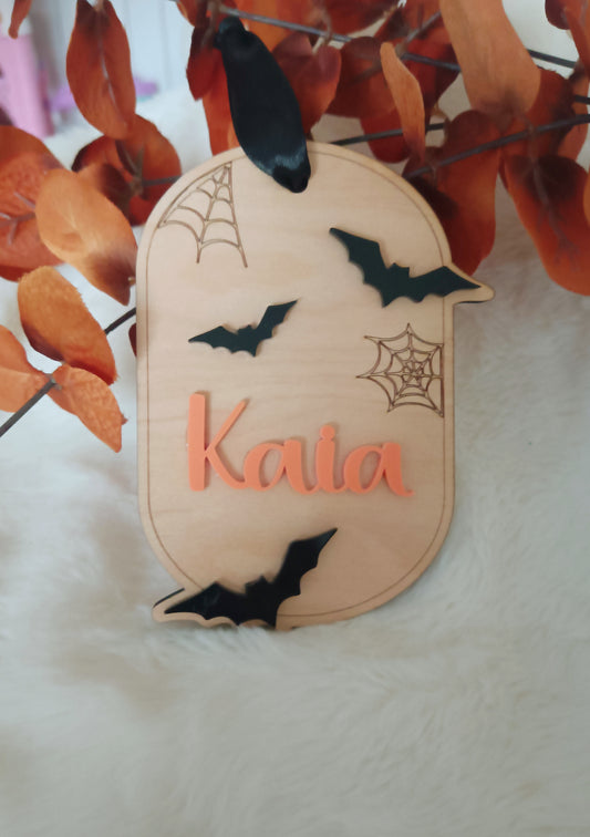Bat Halloween decoration, boo basket tag