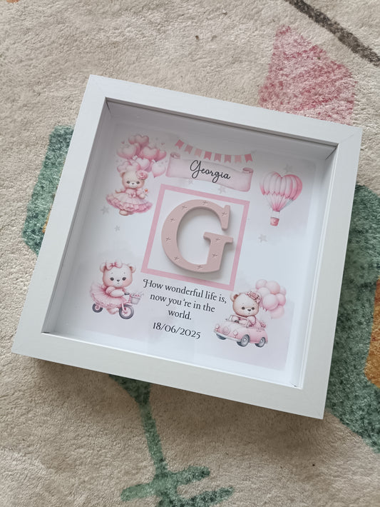 Wooden letter box frame Pink Teddy