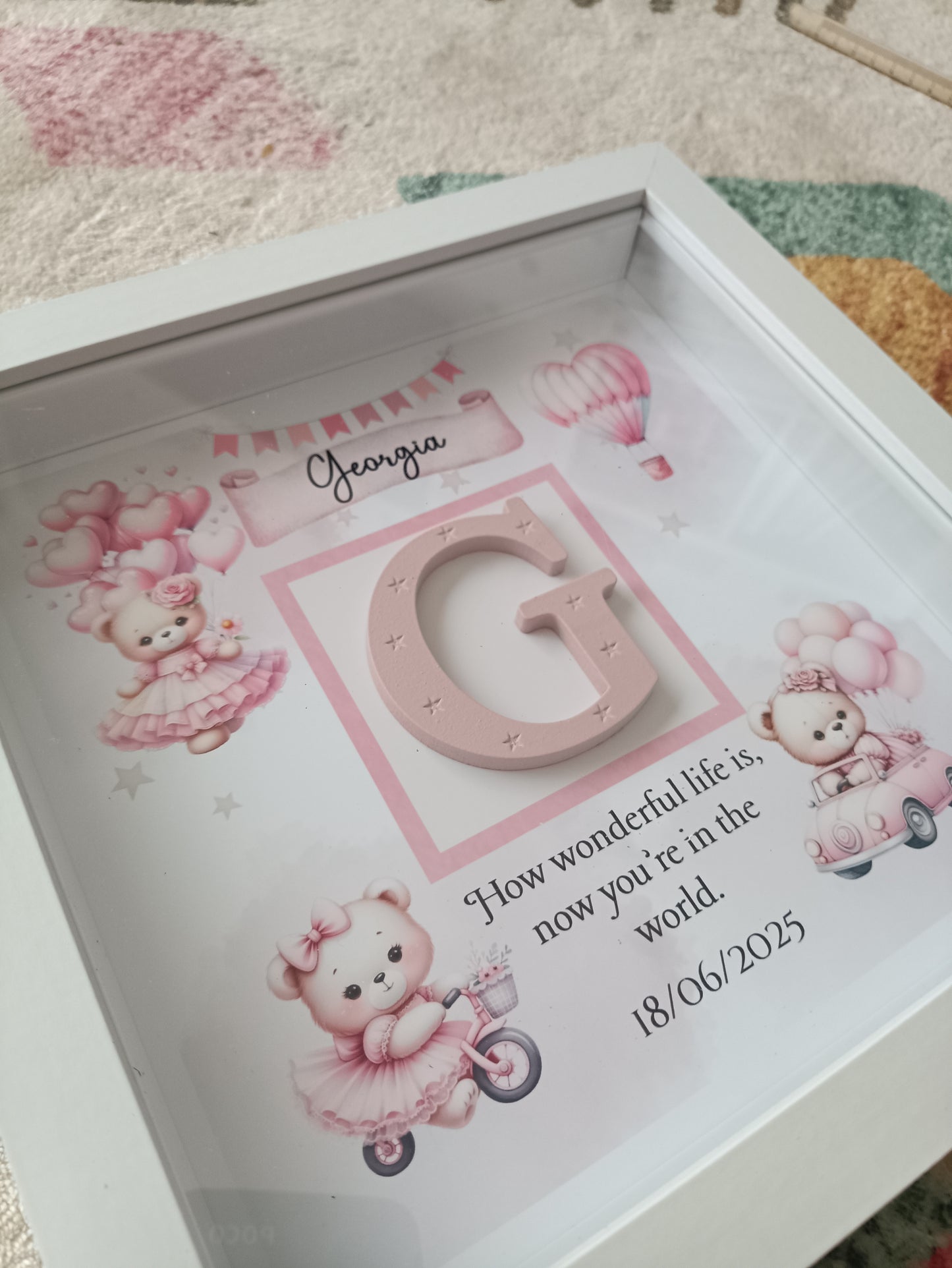 Wooden letter box frame Pink Teddy