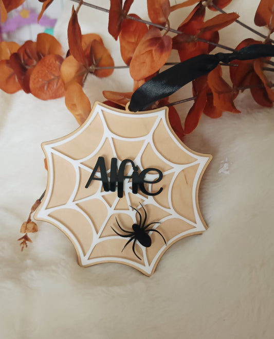 Spider web Halloween decoration, boo basket tag